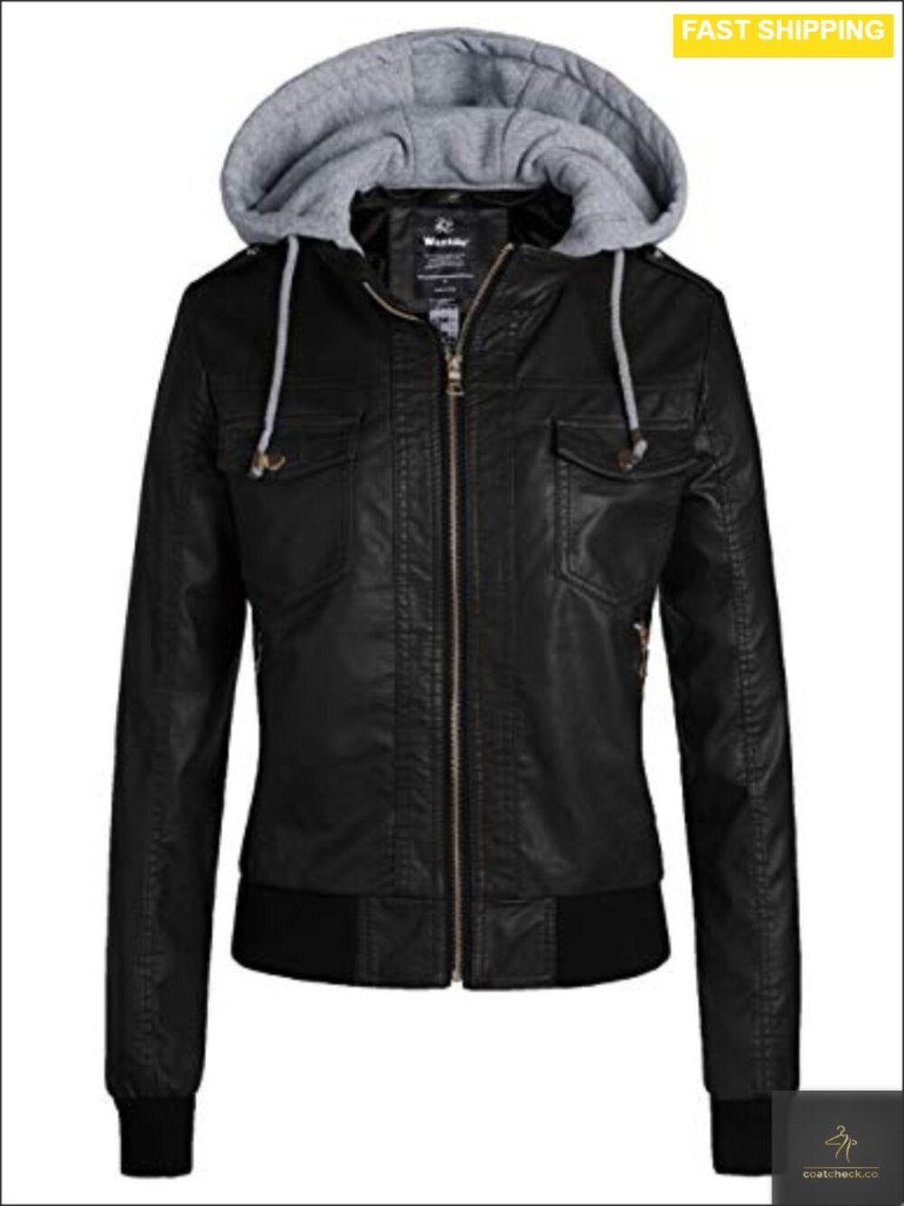 Faux Leather Jacket Women PU Moto Biker Bomber Motorcycle Coat Hooded
